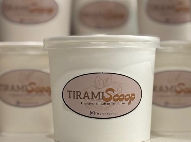 TiramiScoop branded containers showing professional packaging